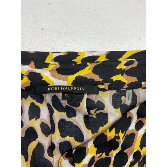 KOBI HALPERIN Ali silk blend‎ leopard Blouse size XL career long sleeve - Picture 3 of 11